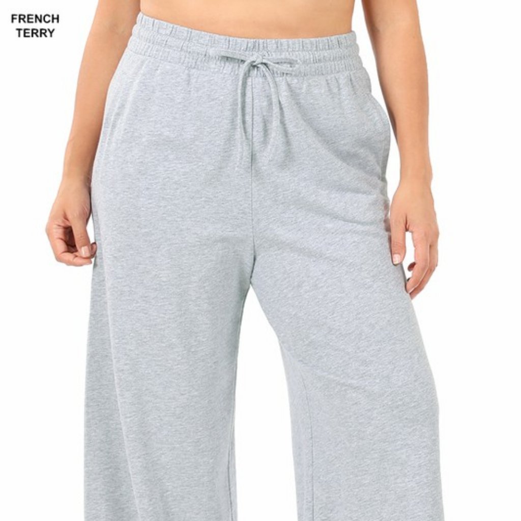 Plus Size French Terry Drawstring Raw Edge Hem Pants